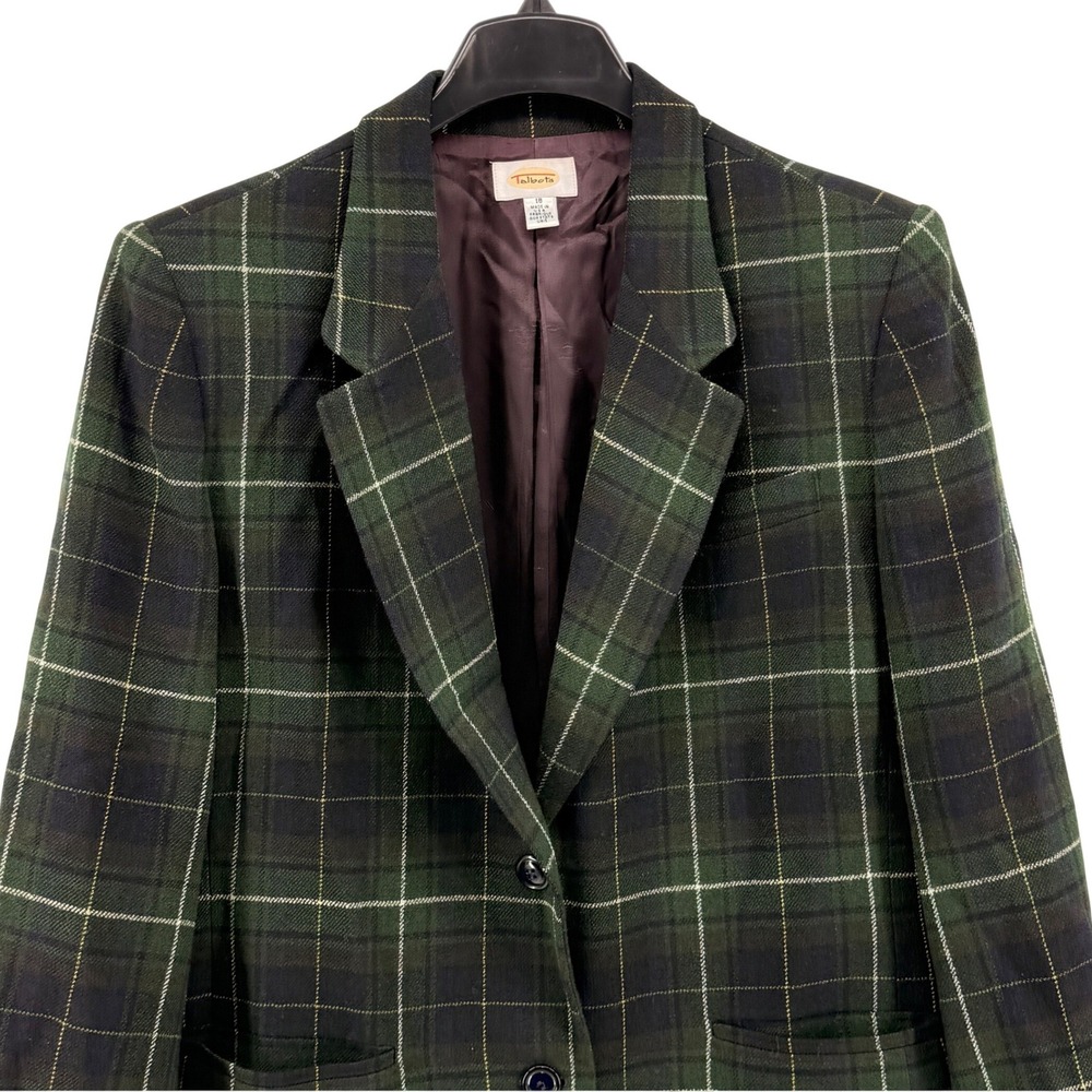 Vintage Talbots Tartan Blazer Womens 18 Pre-Owned Jacket Green Wool Blend USA - Picture 10 of 13